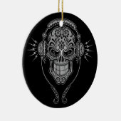 DJ Sugar Skull - Zwart Keramisch Ornament (Rechts)