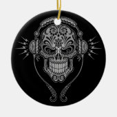 DJ Sugar Skull - Zwart Keramisch Ornament (Voorkant)