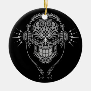DJ Sugar Skull - Zwart Keramisch Ornament