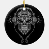 DJ Sugar Skull - Zwart Keramisch Ornament (Achterkant)