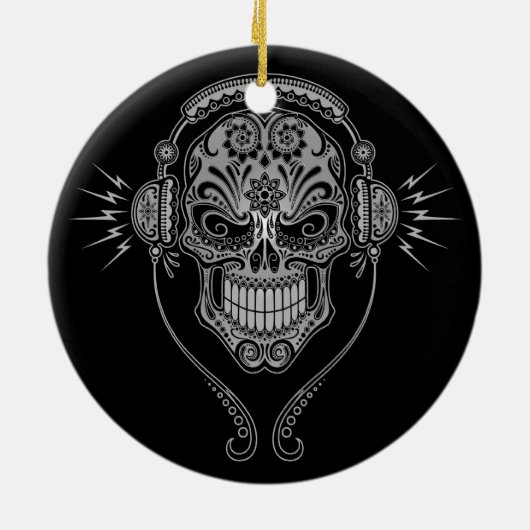 DJ Sugar Skull - Zwart Keramisch Ornament (Achterkant)