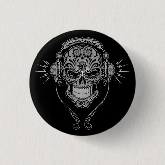 DJ Sugar Skull - Zwart Ronde Button 3,2 Cm