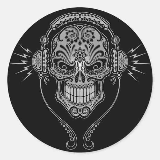 DJ Sugar Skull - Zwart Ronde Sticker (Voorkant)
