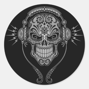 DJ Sugar Skull - Zwart Ronde Sticker