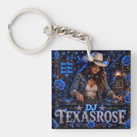 DJ TEXASROSE dubbelzijdige sleutelhanger (Voorkant)