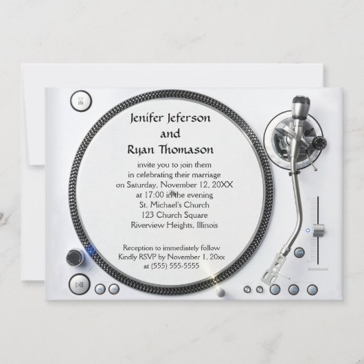 DJ uitzettingsbare uitnodiging voor fotobruiloft (Achterkant)