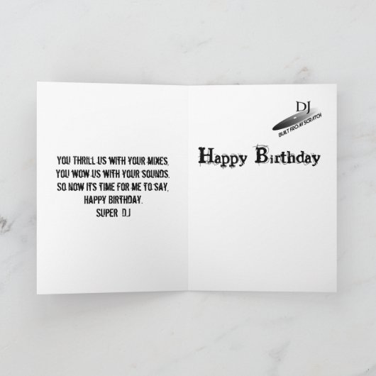 DJ Verjaardag Kaart (Binnen)