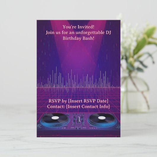 DJ Verjaardagsfeest Uitnodiging - Aanpasbaar (Staand voorkant)