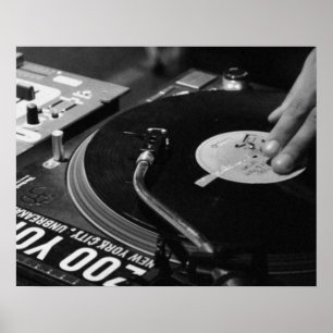 DJ Vinyl Black en White Poster bewerken voor groot