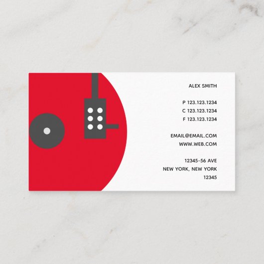 DJ Vinyl Record Modern Red Visitekaartje (Achterkant)