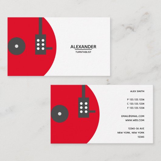 DJ Vinyl Record Modern Red Visitekaartje (Voorkant / Achterkant)