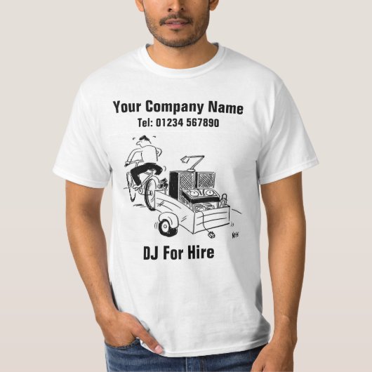 DJ voor hire Cartoon aan personalisering T-shirt (Voorkant)