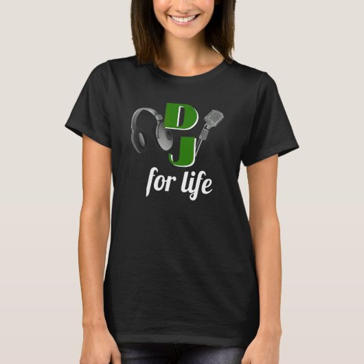 DJ Voor Leven Groene Microfoon Hoofdtelefoon T-shirt (Voorkant)