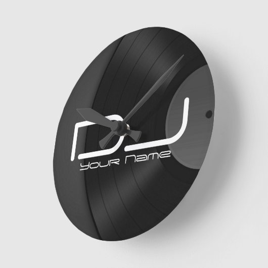 Dj-wandklok met vinylachtergrond ronde klok (Hoek)