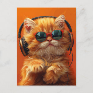 DJ Whiskers - Grappige Oranje Kat met Hoofdtelefoo Briefkaart