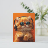 DJ Whiskers - Grappige Oranje Kat met Hoofdtelefoo Briefkaart (Staand voorkant)