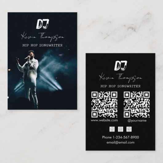 DJ Zanger Singer Songwriter Muziek 2 QR Code Profe Visitekaartje (Voorkant / Achterkant)