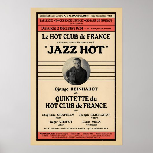 Django Reinhardt - Stephane Grappelli jazzposter Poster (Voorkant)