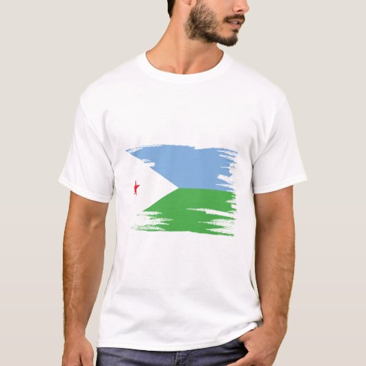 Djibouti Flag Brush Art T-shirt (Voorkant)