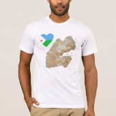 Djibouti Flag Heart en Map T-Shirt (Voorkant)