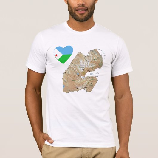 Djibouti Flag Heart en Map T-Shirt (Voorkant)