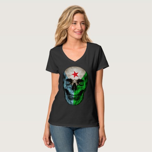 Djibouti Flag Skull Djibouti Roots Proud Patriotic T-shirt (Voorkant volledig)