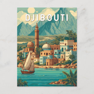 Djibouti Illustratie Reis Kunst Vintage Briefkaart