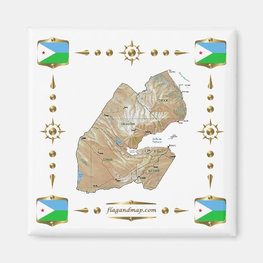 Djibouti Map + Flags Magnet (Voorkant)