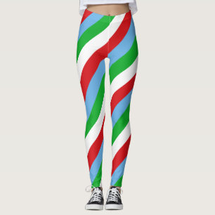 Djibouti National Flag Colors Diagonal Striped Leggings