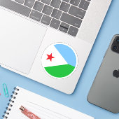 Djibouti Vlag Ronde Sticker (Laptop met iPhone)