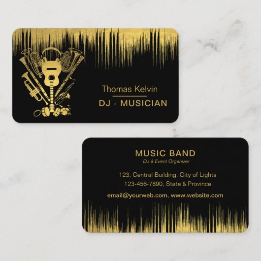 DJ's Music Instruments Event Organizer Gold Visitekaartje (Voorkant / Achterkant)
