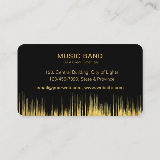 DJ's Music Instruments Event Organizer Gold Visitekaartje (Achterkant)