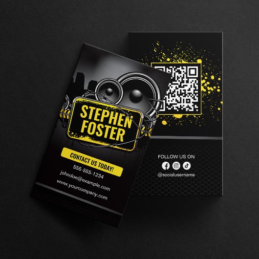 DJs Signer Muziekmaker Black Yellow Splash Visitekaartje