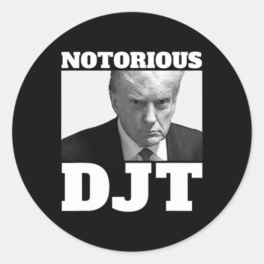 DJT President Trump 2024 Trump Mugshot Ronde Sticker (Voorkant)