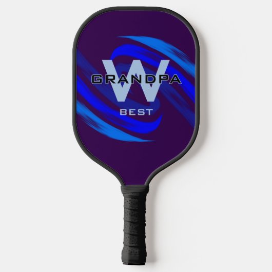 Dk Blue Beste Opa met Monogramed initialen Pickleball Paddle (Achterkant)