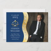 Dk Blue | Gold Afstuderen Wave Law Justice Afstude Aankondiging (Voorkant)