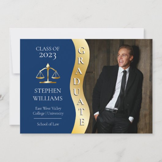 Dk Blue | Gold Afstuderen Wave Law Justice Afstude Aankondiging (Voorkant)