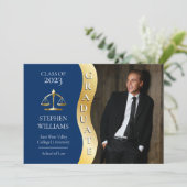 Dk Blue | Gold Afstuderen Wave Law Justice Afstude Aankondiging (Staand voorkant)
