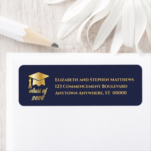 Dk Blue | Gold Class of 2026 Graduation Cap Label (Insitu)