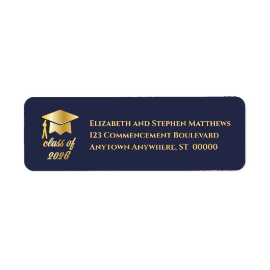Dk Blue | Gold Class of 2026 Graduation Cap Label (Voorkant)