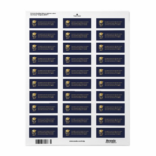 Dk Blue | Gold Class of 2026 Graduation Cap Label (Full Sheet)
