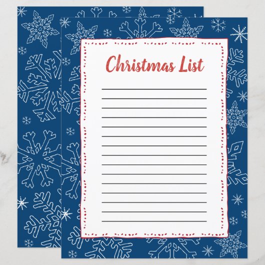 Dk Blue Snowflake kerstmis BG Santa Wish List (Voorkant / Achterkant)