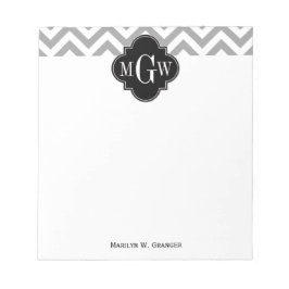 Dk Gray Lg Chevron Black Quatrefoil 3 Monogram Notitieblok