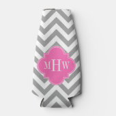 Dk Gray Lg Chevron Hot Pink Quatrefoil 3 Monogram Flesjeskoeler (Voorkant)