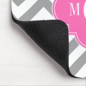 Dk Gray Lg Chevron Hot Pink Quatrefoil 3 Monogram Muismat (Hoek)