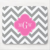 Dk Gray Lg Chevron Hot Pink Quatrefoil 3 Monogram Muismat (Voorkant)