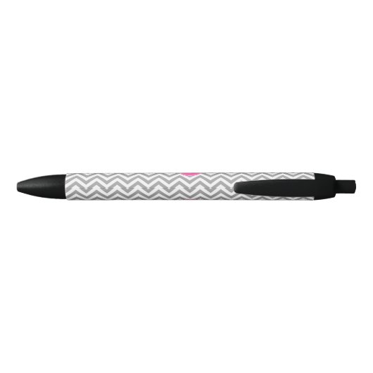 Dk Gray Lg Chevron Hot Pink Quatrefoil 3 Monogram Zwarte Inkt Pen (Achterkant)
