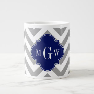 Dk Gray Lg Chevron Navy Quatrefoil 3 Monogram Grote Koffiekop