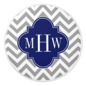 Dk Gray Lg Chevron Navy Quatrefoil 3 Monogram Keramische Knop (Voorkant)