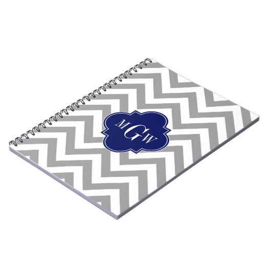 Dk Gray Lg Chevron Navy Quatrefoil 3 Monogram Notitieboek (Linkerzijde)